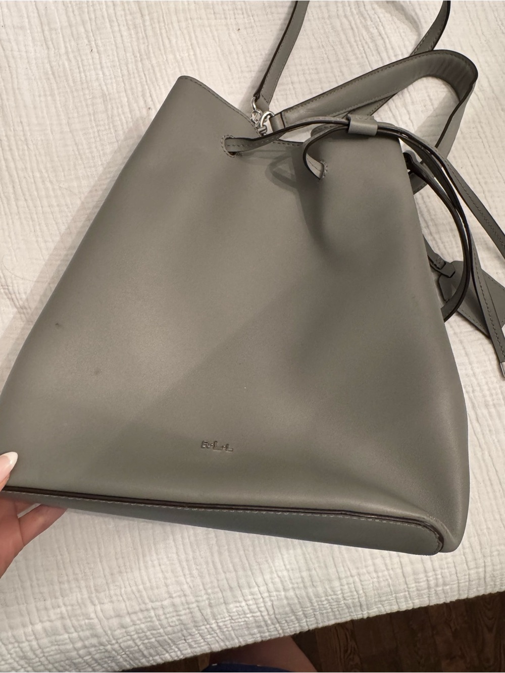 Ralph Lauren Grey Leather Drawstring Shoulder Bag